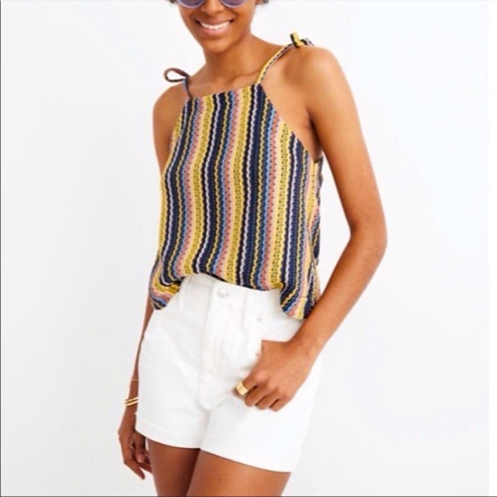 Madewell Texture & Thread Tie-Shoulder Tank Top in Rainbow Crochet Medium NWOT